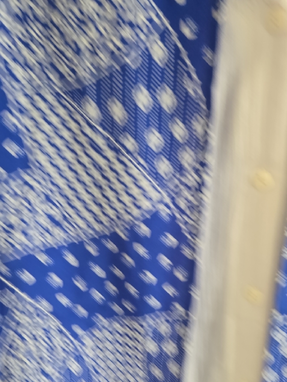 Adolfo Blue Patchwork Print Short Sleeve Button-Down with White Placket - Picture 5 of 13